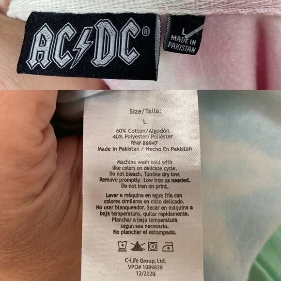 NWT AC/DC Graphic Band Crop Hoodie Tie Dye Festival Concert Boho Casual Size L - Picture 6 of 7